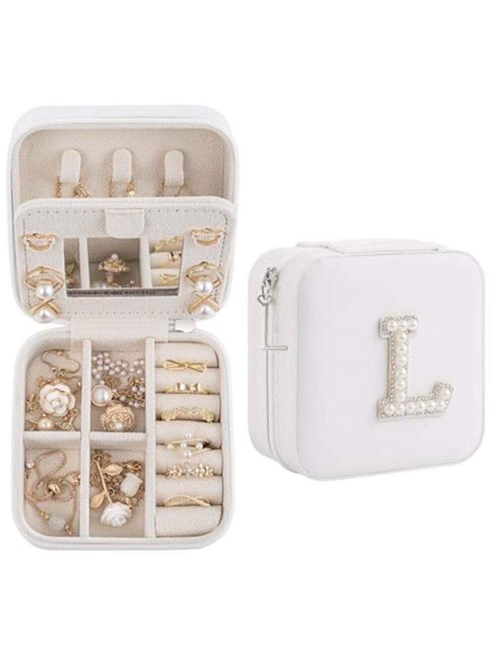 Initial Travel Jewelry Box Personalized Jewelry Organizer Case Mirror Zipper